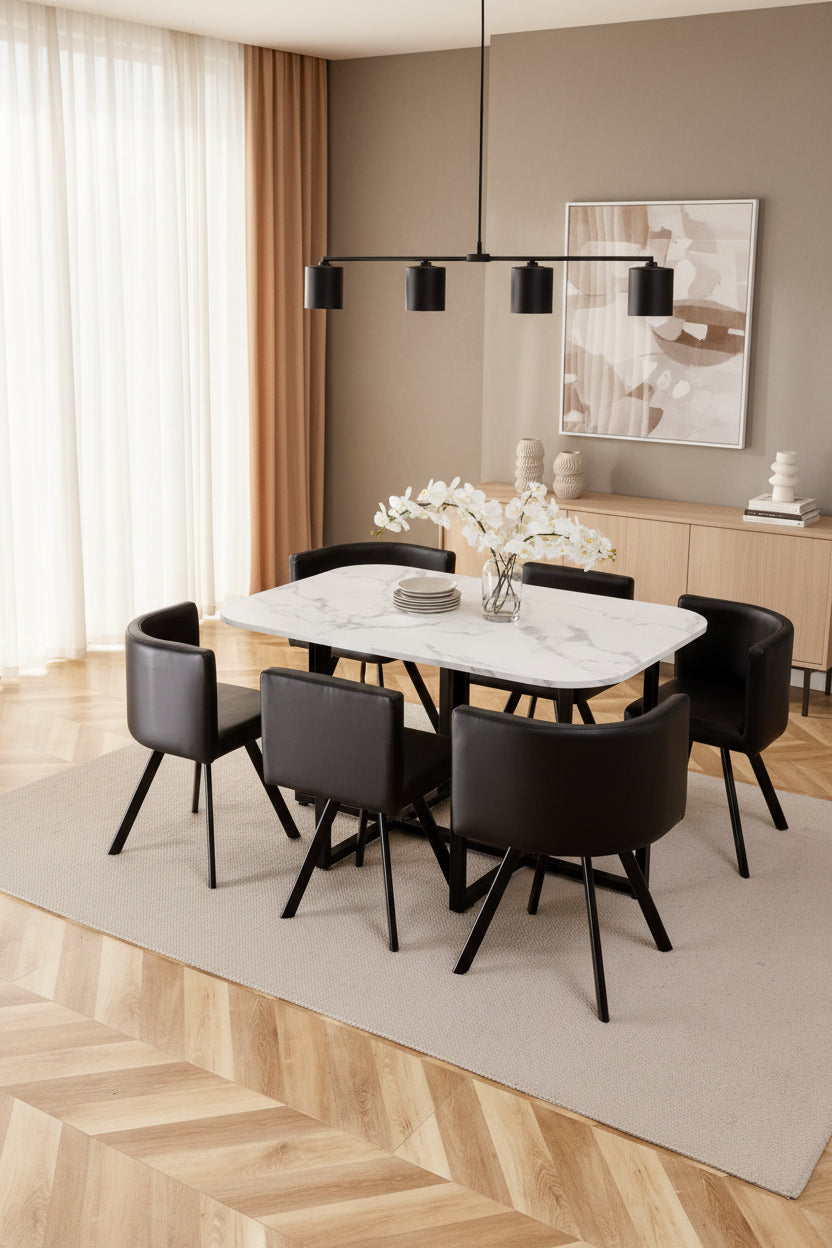 Stenham — Ensemble table à manger et 6 chaises en marbre — vue 2