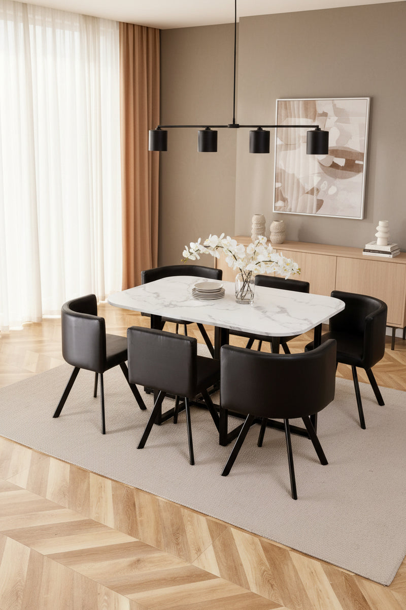 Stenham — Ensemble table à manger et 6 chaises en marbre