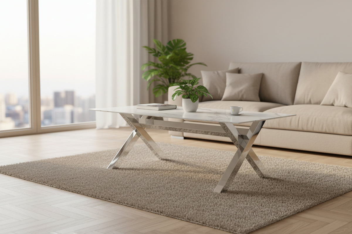 Ashton — Table basse en céramique marbre blanc — vue 2