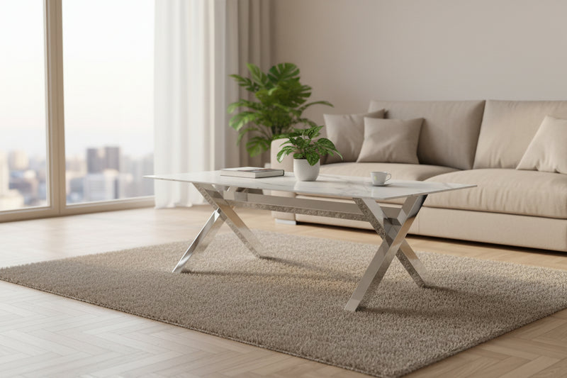 Ashton — Table basse en céramique marbre blanc