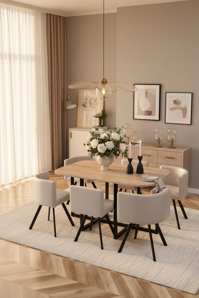 Kelstow — Ensemble table à manger et 6 chaises en bois