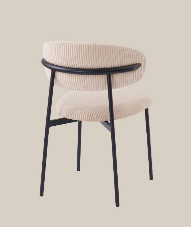 Pendle — Chaise en velours côtelé beige, piètement métal noir — vue 3