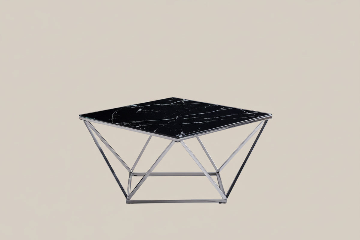 Denby — Table basse carrée en verre et chrome — vue 1