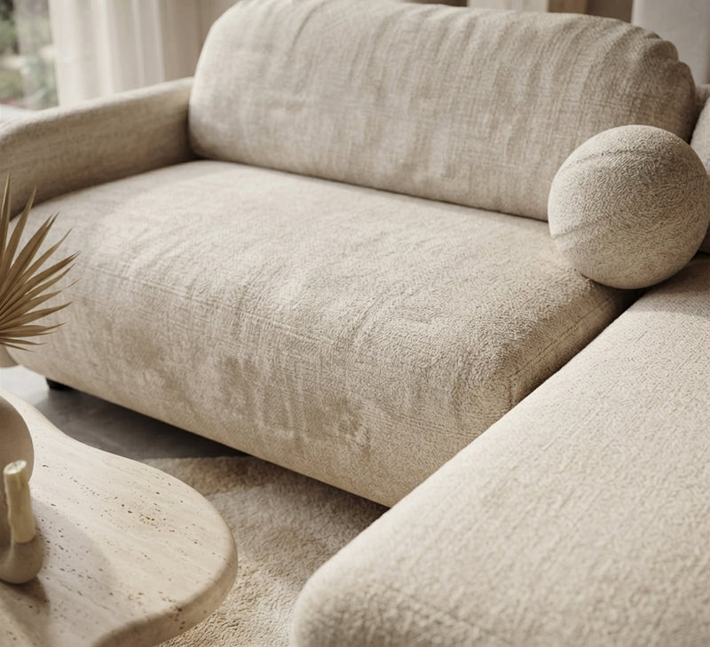 Ashbury – Canapé d'angle en tissu beige en situation