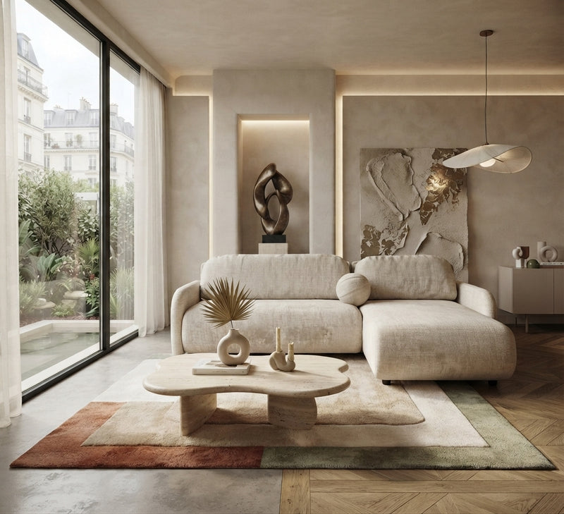 Ashbury – Canapé d'angle en tissu beige