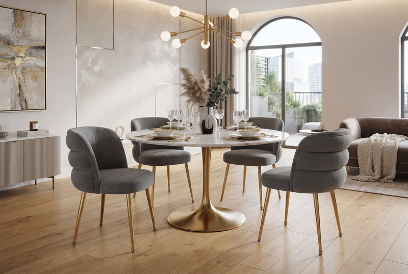 Ashfield — Chaise en tissu effet lin anthracite, piètement gold en situation