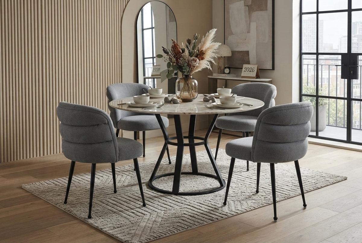 Ashfield — Chaise en tissu effet lin anthracite, piètement métal noir — vue 1