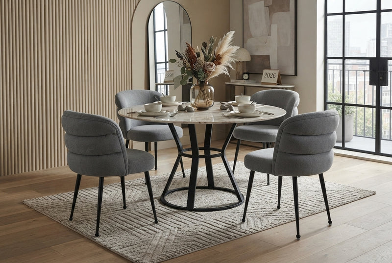 Ashfield — Chaise en tissu effet lin anthracite, piètement métal noir en situation