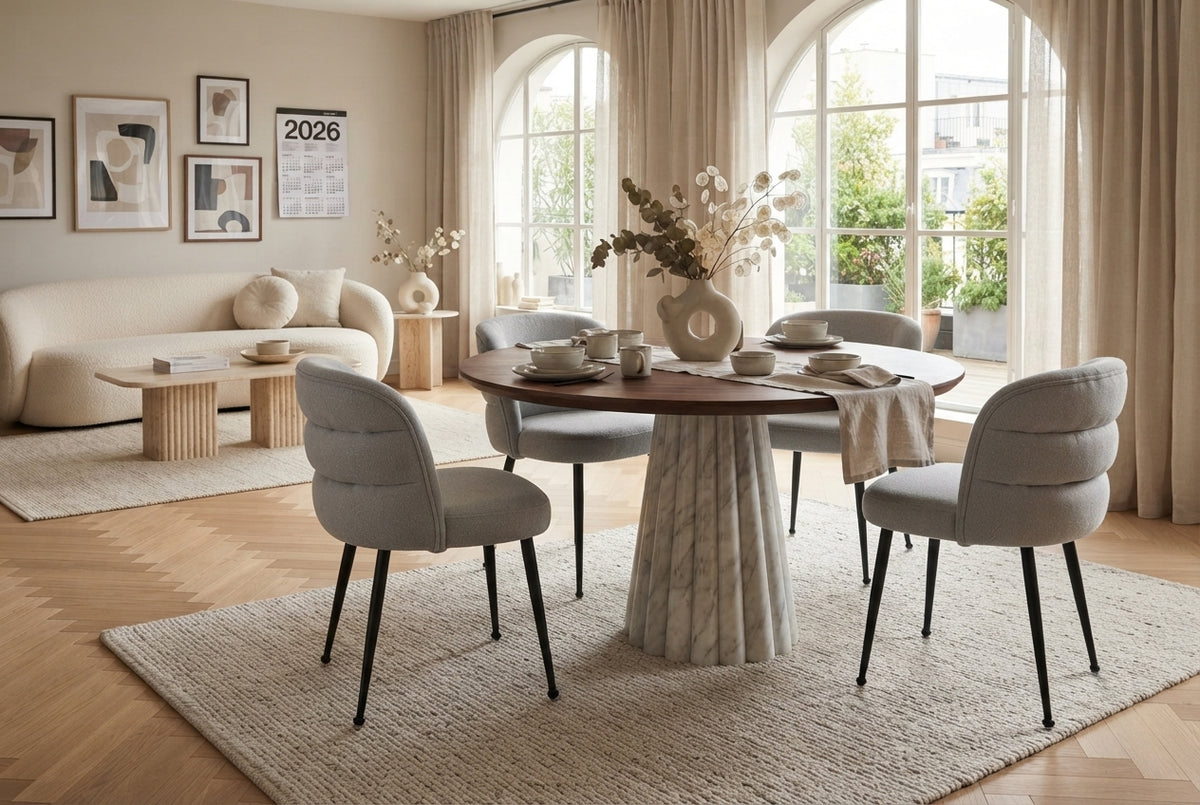 Ashfield — Chaise en tissu effet lin gris, piètement métal noir — vue 1