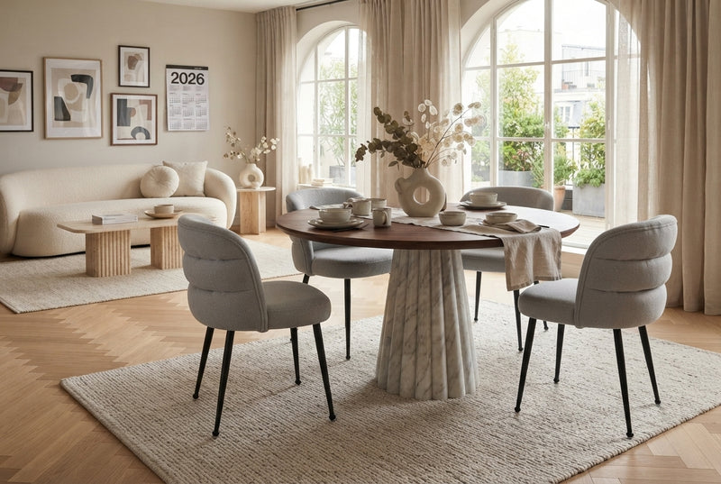 Ashfield — Chaise en tissu effet lin gris, piètement métal noir en situation
