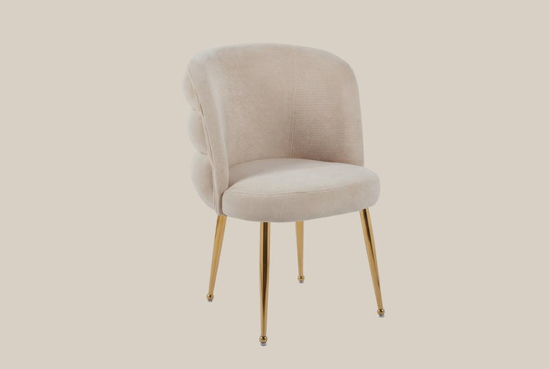 Ashfield — Chaise en tissu effet lin moka, piètement gold