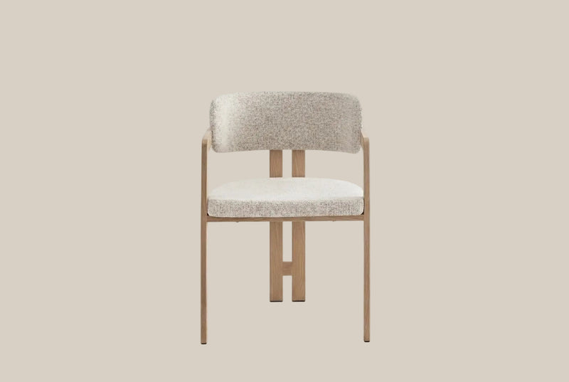 Blackwell — Chaise en tweed cappuccino, piètement effet bois