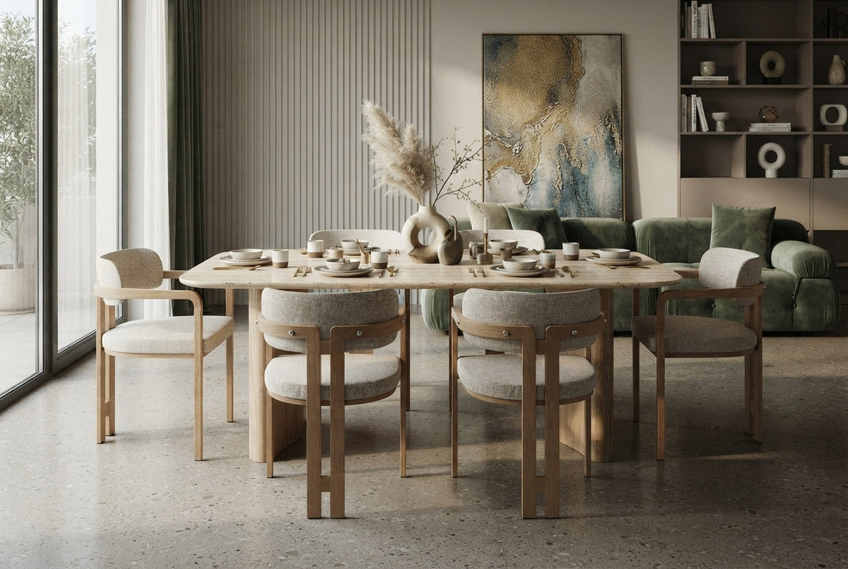 Blackwell — Chaise en tweed latte, piètement effet bois — vue 1