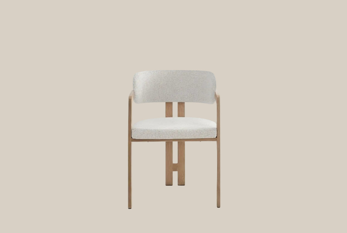 Blackwell — Chaise en tweed latte, piètement effet bois — vue 2