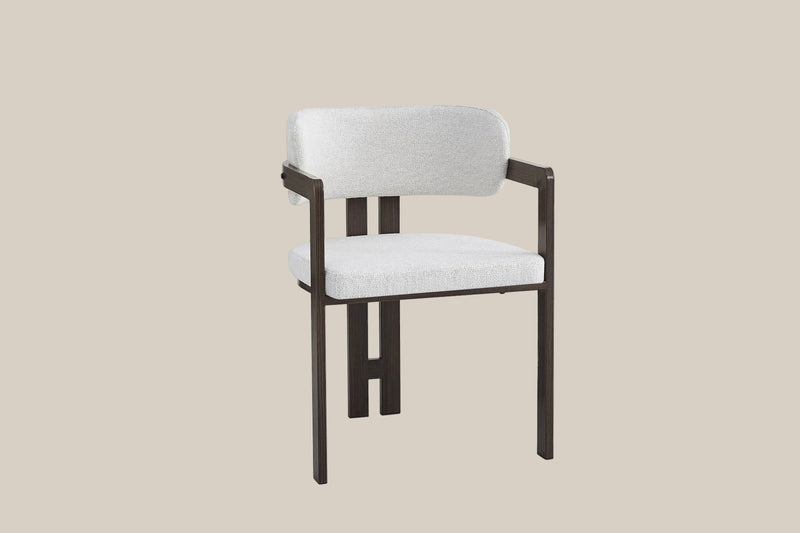 Blackwell — Chaise en tweed latte, piètement effet noyer