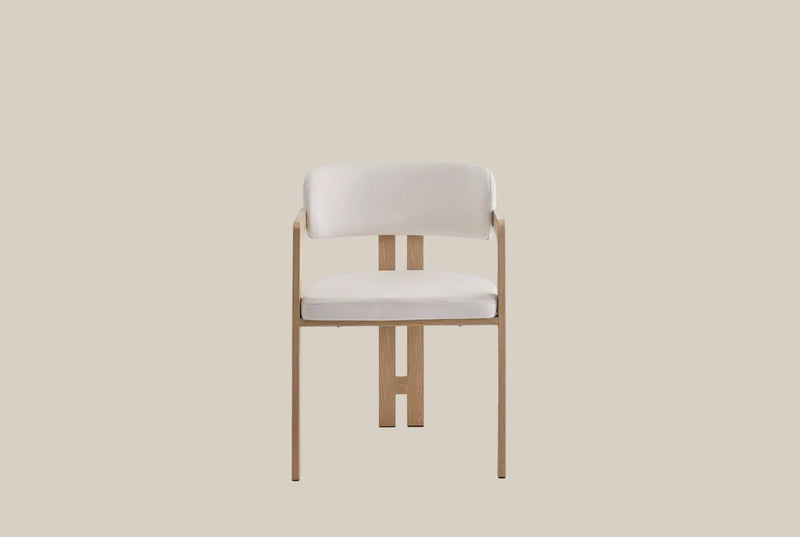 Blackwell — Chaise en velours beige, piètement effet bois