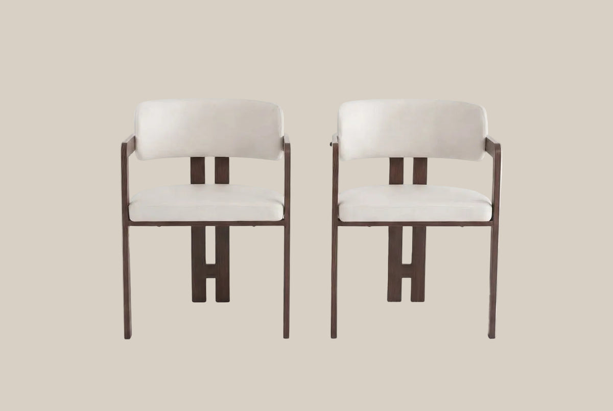 Blackwell — Chaise en velours beige, piètement effet noyer — vue 4