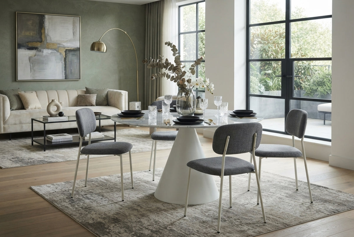 Cavendish — Chaise en tissu heritage anthracite, piètement métal taupe — vue 1