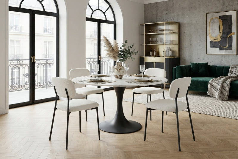 Cavendish — Chaise en tissu heritage beige, piètement métal noir en situation