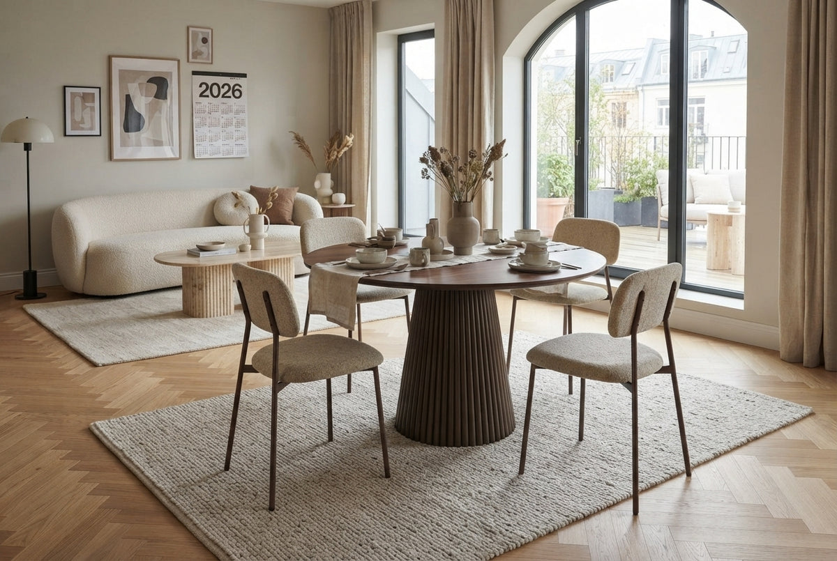 Cavendish — Chaise en tissu heritage sable, piètement effet noyer — vue 1