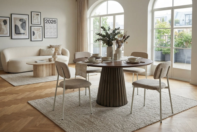 Cavendish — Chaise en tissu heritage sable, piètement métal taupe en situation