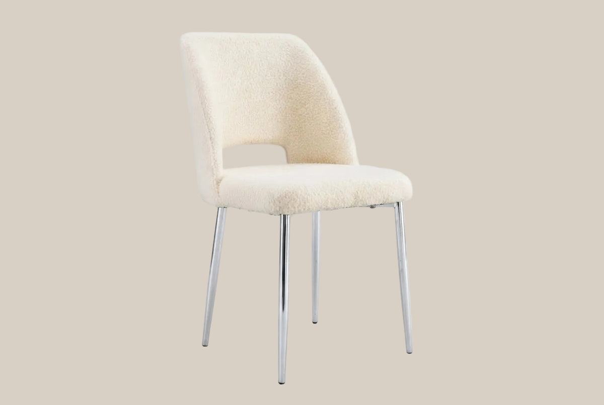 Crandale — Chaise en doudou beige, piètement chrome — vue 2