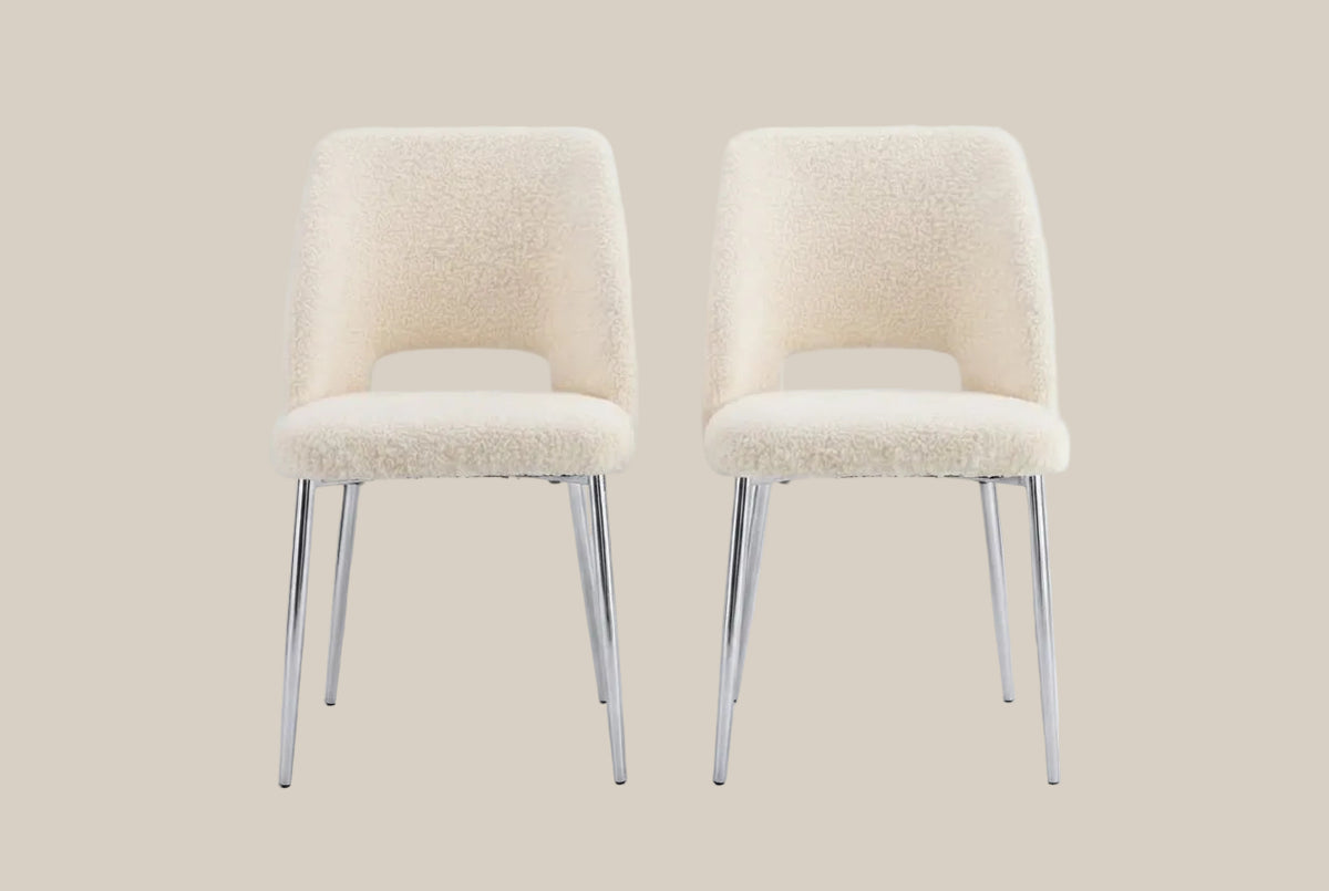 Crandale — Chaise en doudou beige, piètement chrome — vue 4