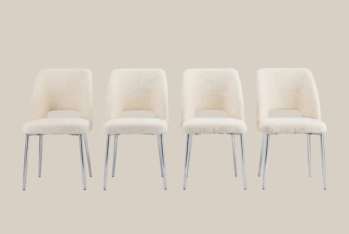 Crandale — Chaise en doudou beige, piètement chrome — vue 5