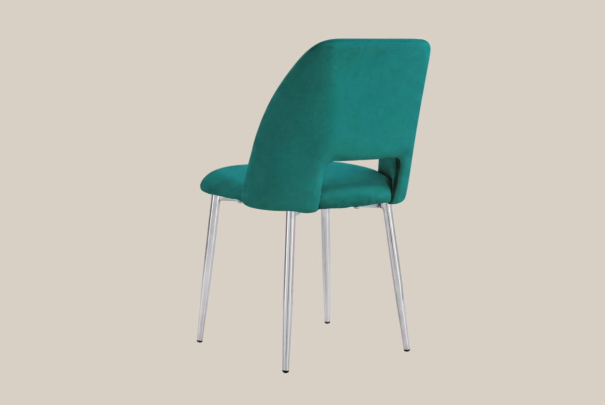 Crandale — Chaise en velours vert, piètement chrome — vue 3