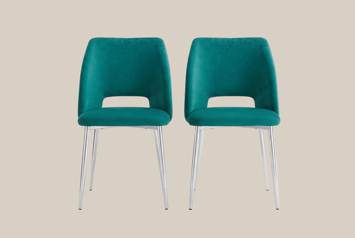 Crandale — Chaise en velours vert, piètement chrome — vue 4