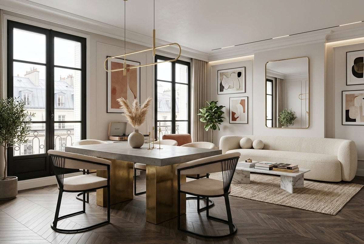Falmere — Chaise avec accoudoirs en velours beige, piètement métal noir — vue 1