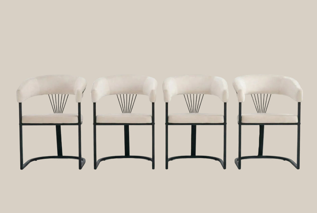 Falmere — Chaise avec accoudoirs en velours beige, piètement métal noir — vue 5