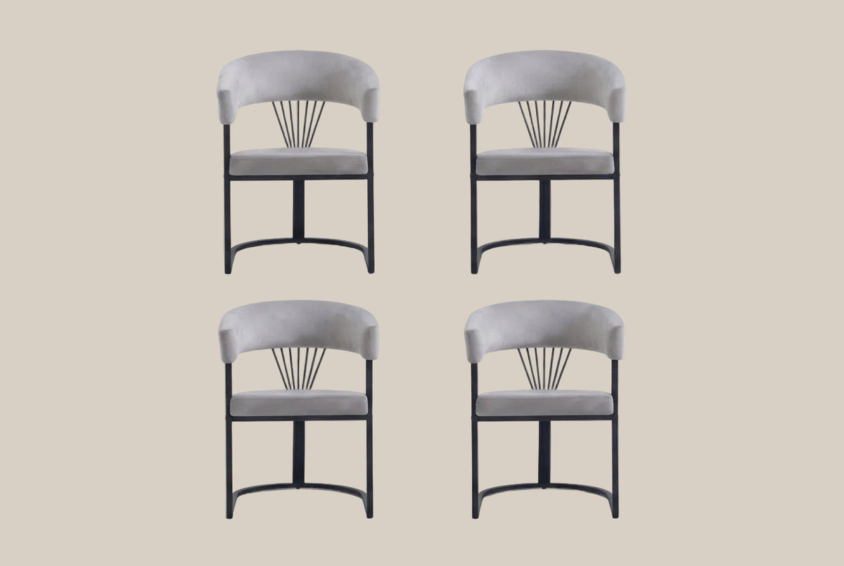 Falmere — Chaise avec accoudoirs en velours gris, piètement métal noir — vue 5