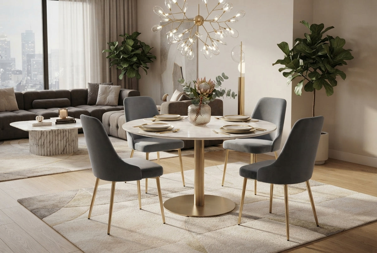 Faringdon — Chaise en velours gris, piètement gold — vue 1