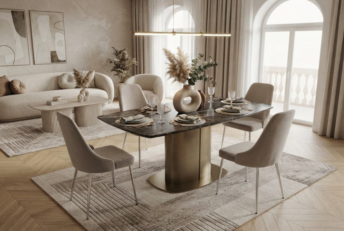 Faringdon — Chaise en velours moka, piètement chrome — vue 1