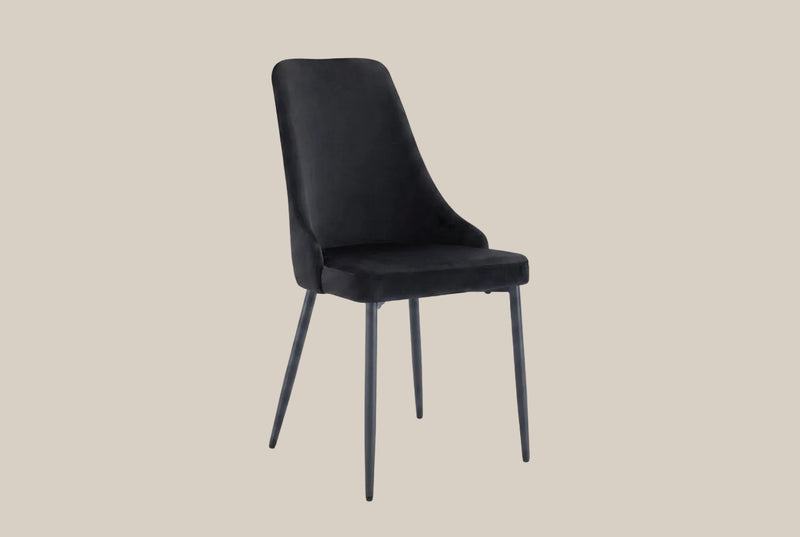 Faringdon — Chaise en velours noir, piètement métal noir