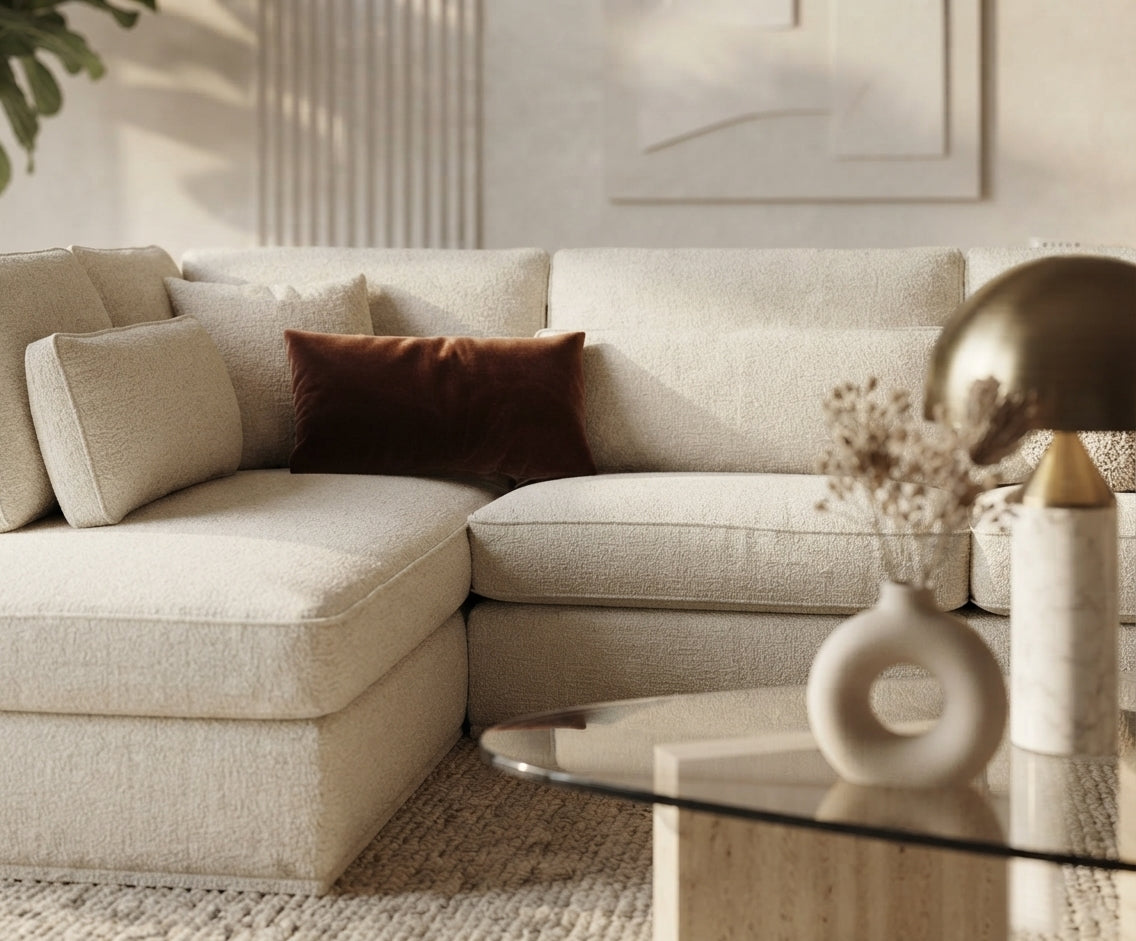 Fenwick – Canapé d'angle gauche en tissu blanc — vue 1