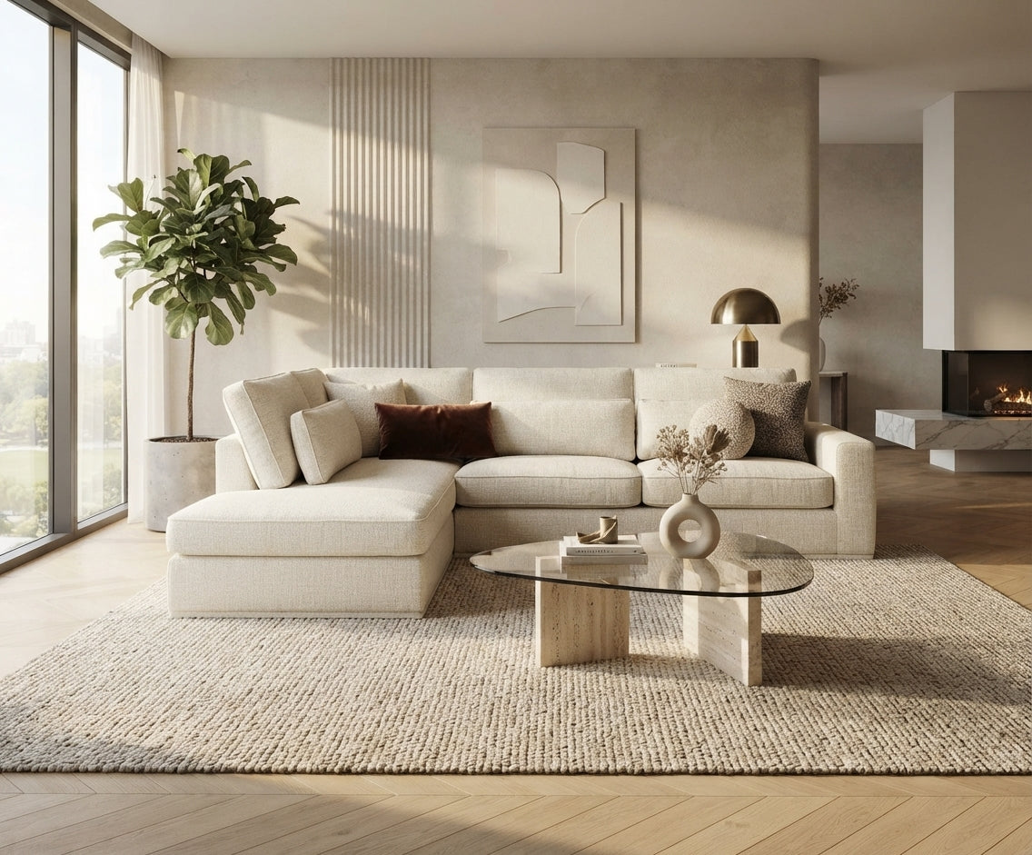 Fenwick – Canapé d'angle gauche en tissu blanc — vue 2