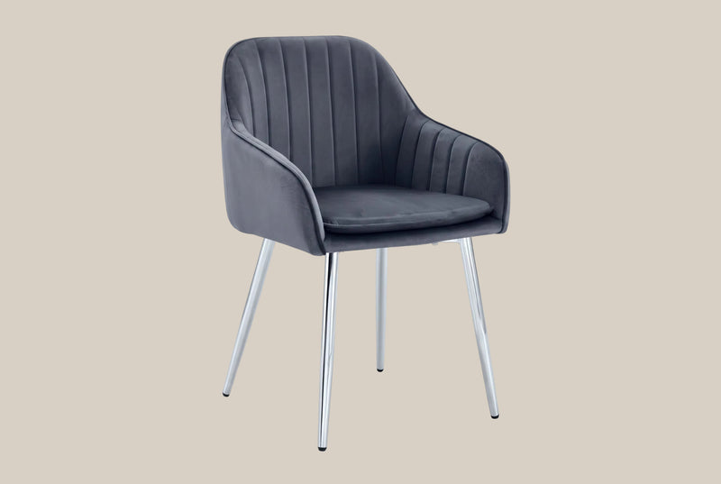 Hartley — Chaise avec accoudoirs en velours anthracite, piètement chromé