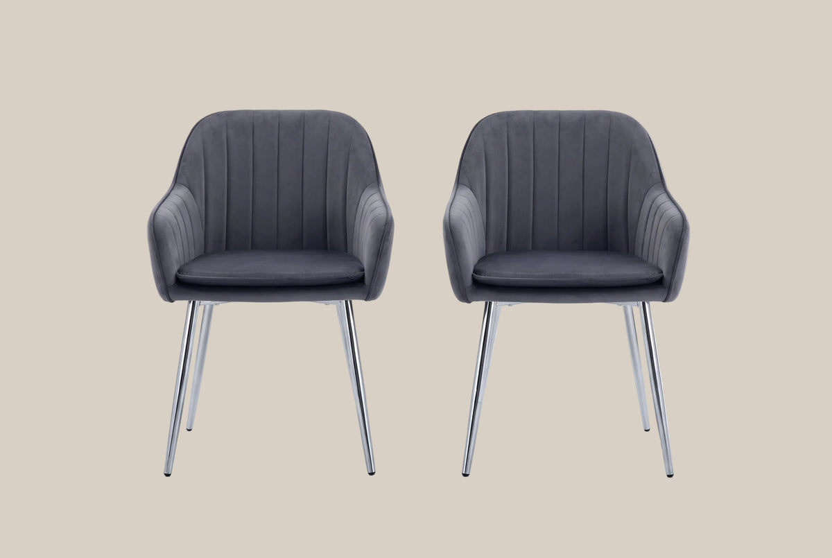 Hartley — Chaise avec accoudoirs en velours anthracite, piètement chromé — vue 4