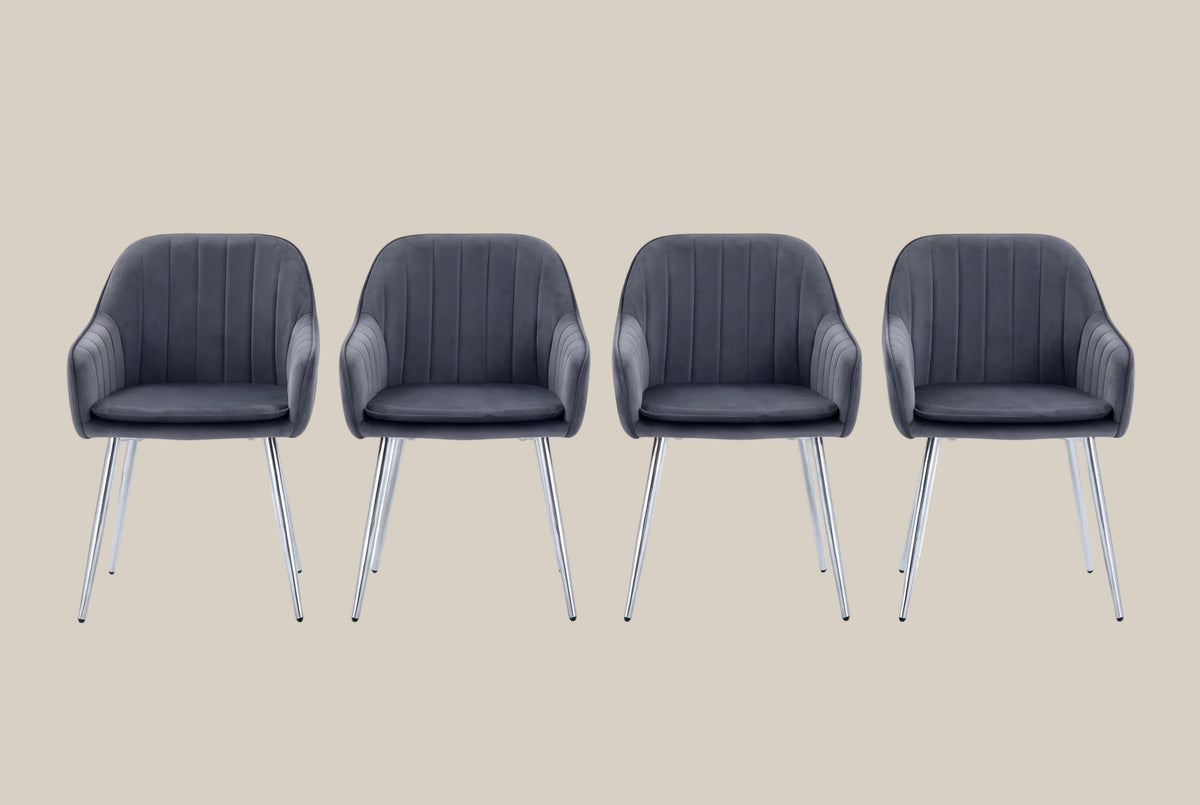 Hartley — Chaise avec accoudoirs en velours anthracite, piètement chromé — vue 5