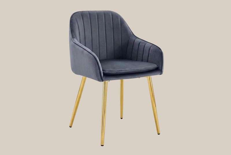 Hartley — Chaise avec accoudoirs en velours anthracite, piètement gold