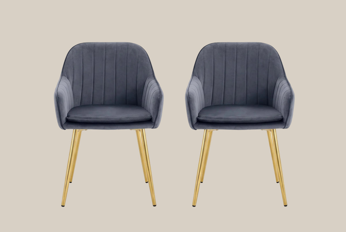 Hartley — Chaise avec accoudoirs en velours anthracite, piètement gold — vue 4