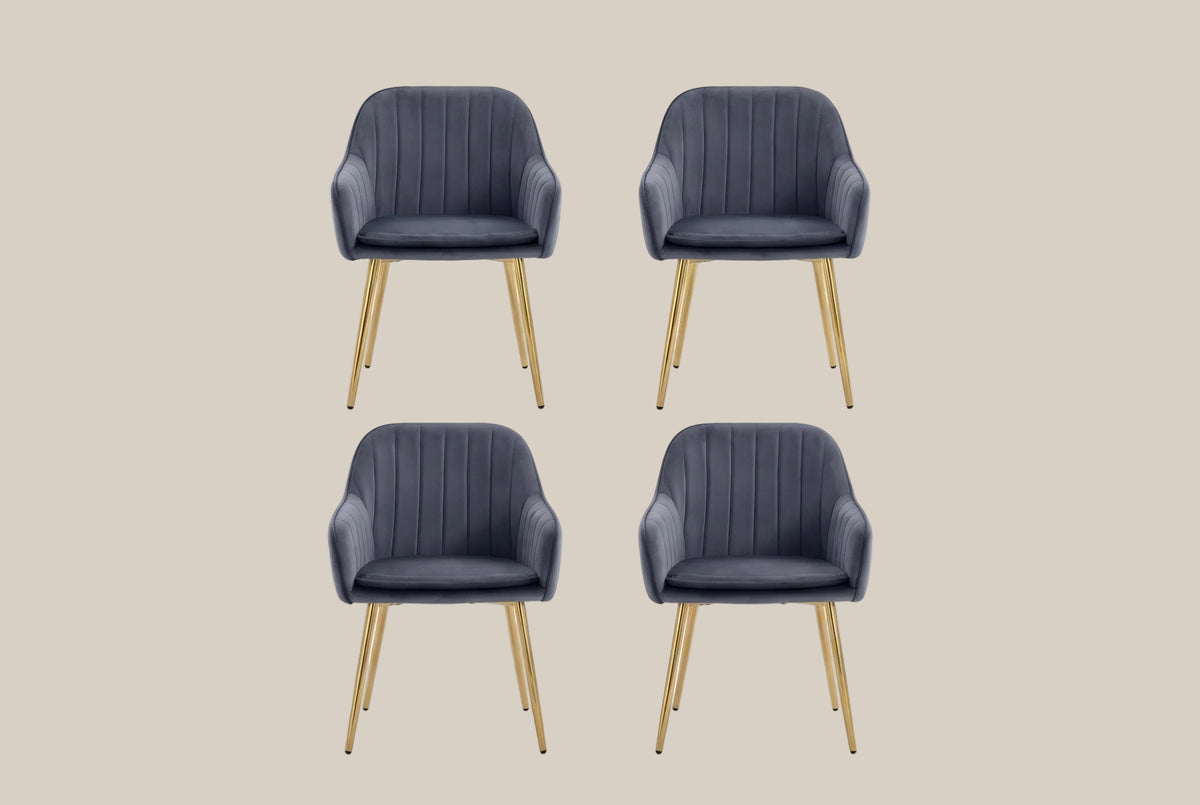 Hartley — Chaise avec accoudoirs en velours anthracite, piètement gold — vue 5