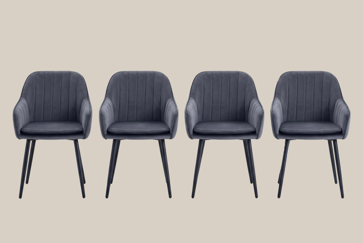 Hartley — Chaise avec accoudoirs en velours anthracite, piètement métal noir — vue 5