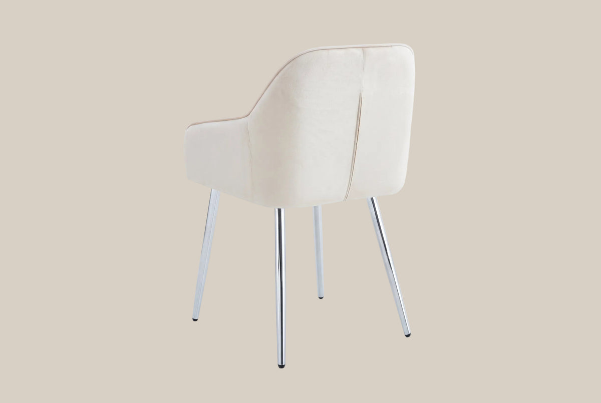 Hartley — Chaise avec accoudoirs en velours beige, piètement chromé — vue 3