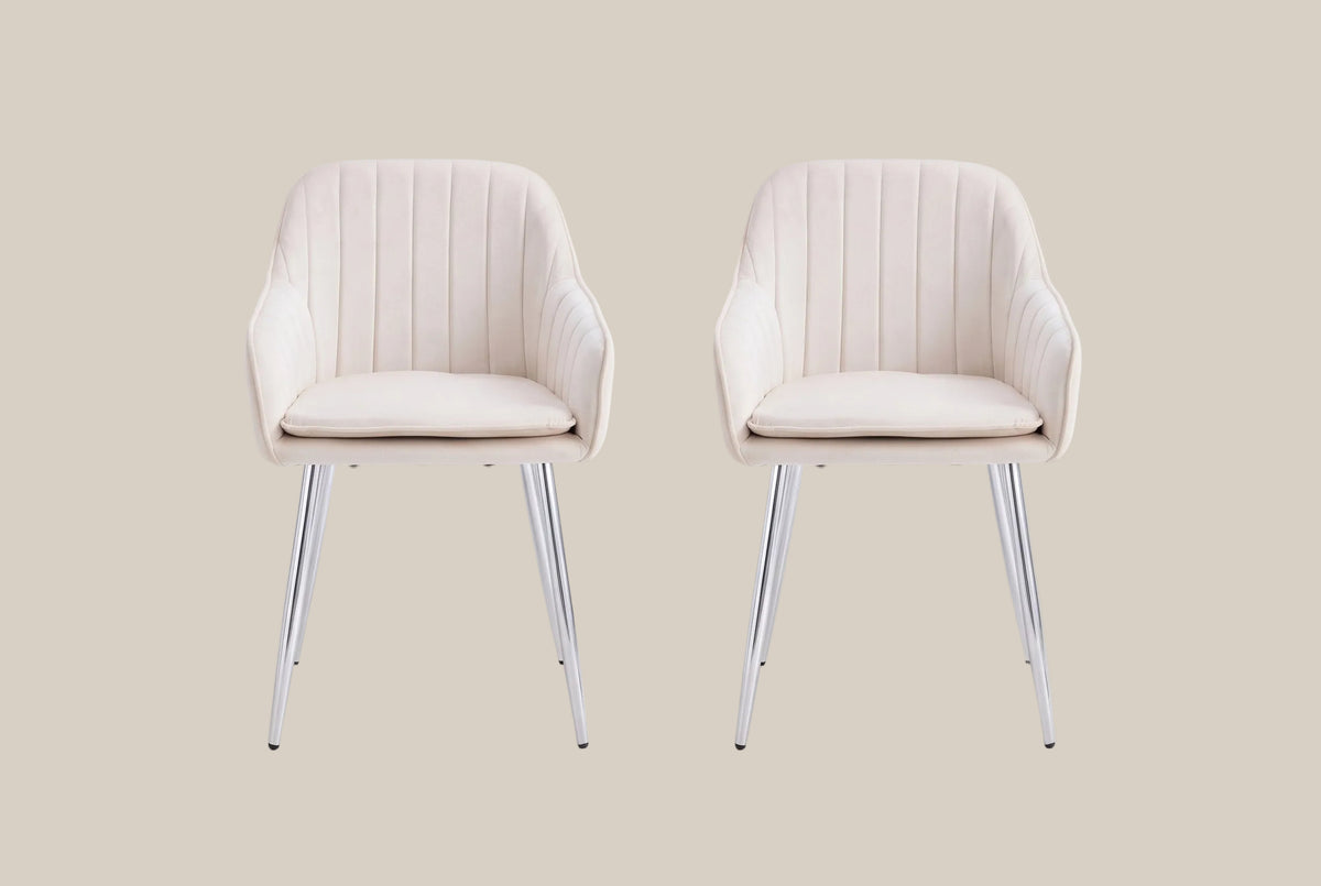 Hartley — Chaise avec accoudoirs en velours beige, piètement chromé — vue 4