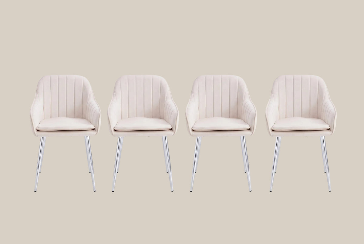 Hartley — Chaise avec accoudoirs en velours beige, piètement chromé — vue 5
