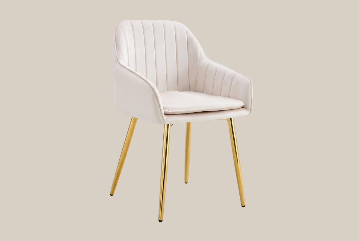 Hartley — Chaise avec accoudoirs en velours beige, piètement gold — vue 2