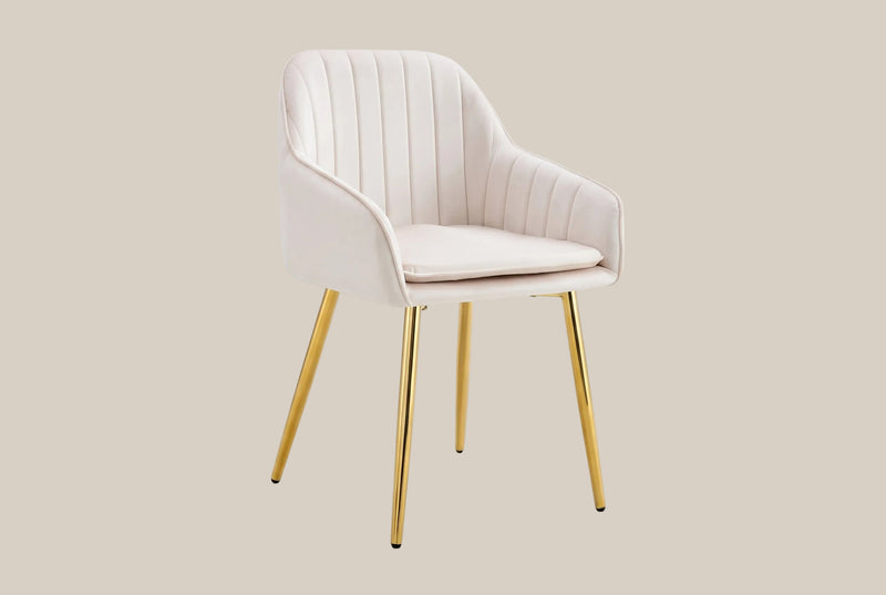 Hartley — Chaise avec accoudoirs en velours beige, piètement gold
